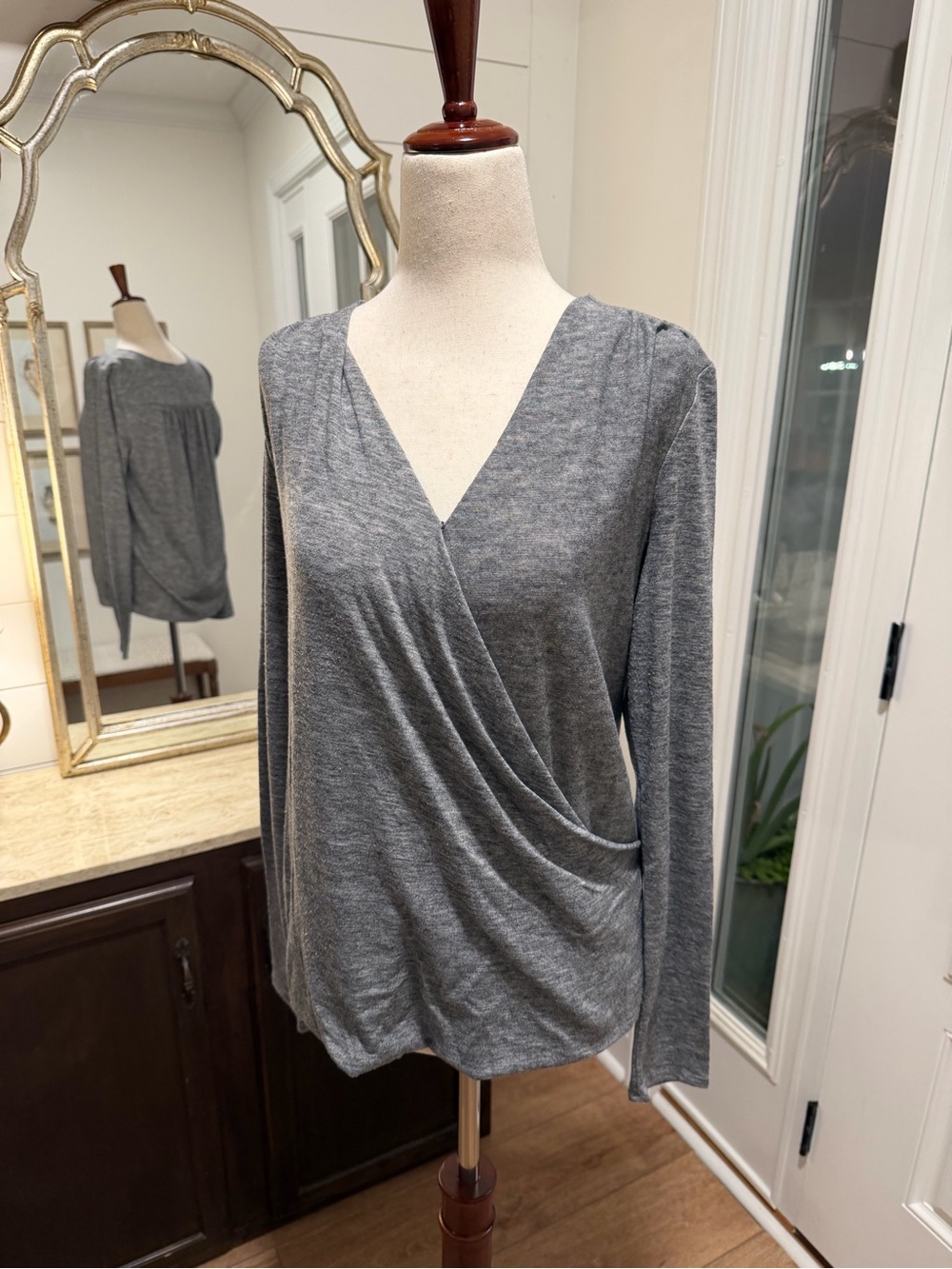 Banana Republic Women's Gray Surplice Mock Crossover Long-Sleeve Top